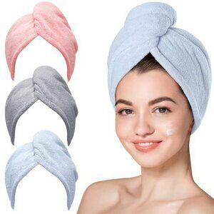 Microfiber Hair Towel 3 Packs Hair Turbans for Wet Hair Drying Hair Anti Frizz